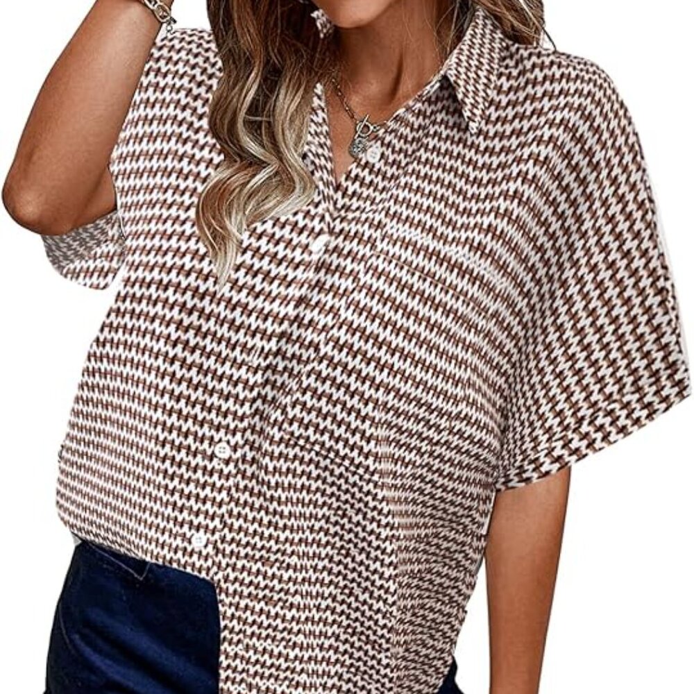 Classic Print Button Down Oversized Boyfriend Shi… - image 4